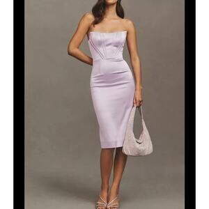 NWT Dress the Population Cosette Strapless Satin Corset Midi Lilac